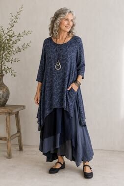 Cut Loose Blue Abstract Print Sharkbite Tunic Top Pockets Rayon USA Women’s S